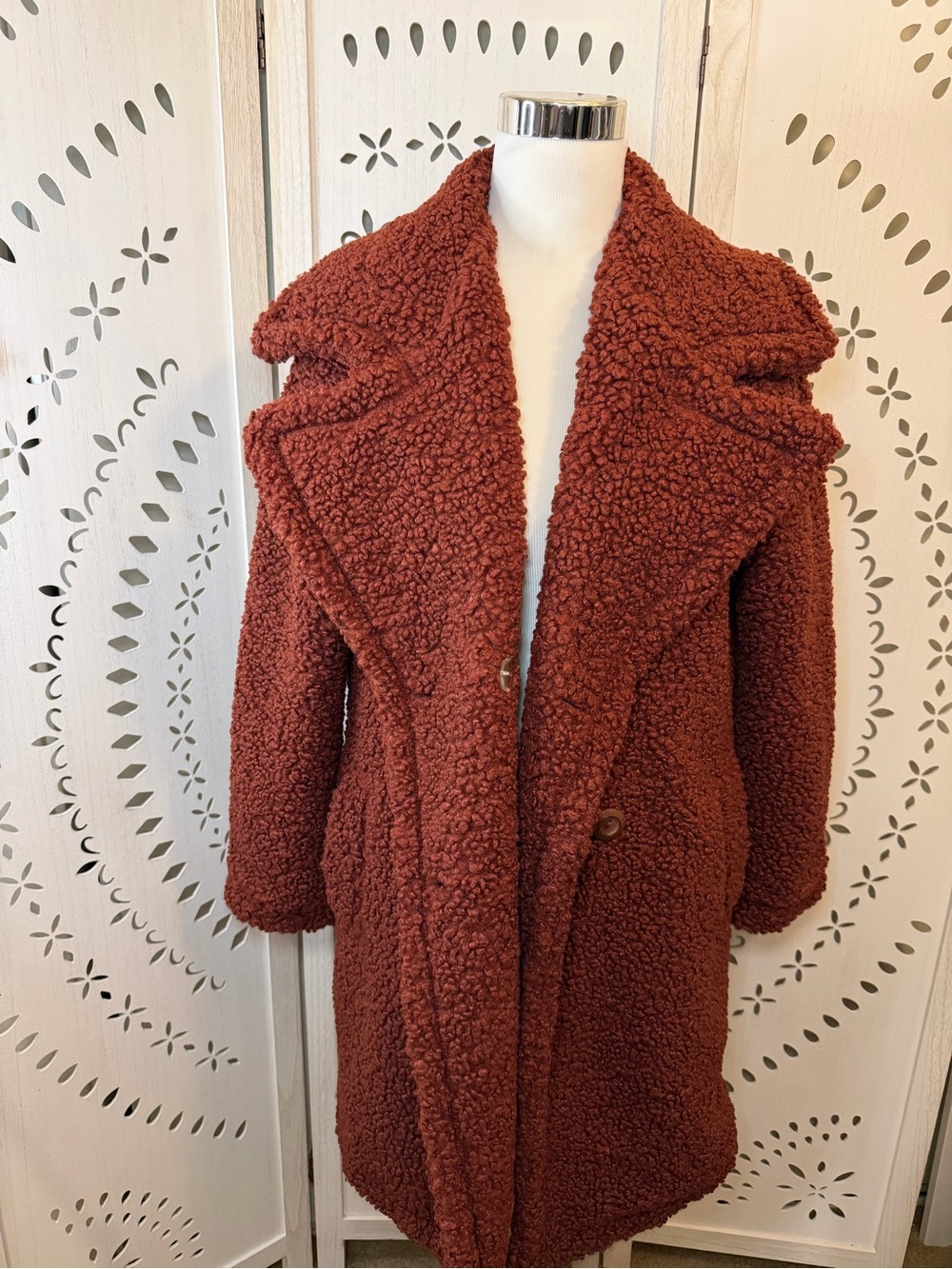 Zenana Outfitters Rust Teddy Sherpa Coat